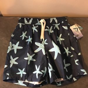 Kanu navy swim trunks in starfish pattern, sz Sm